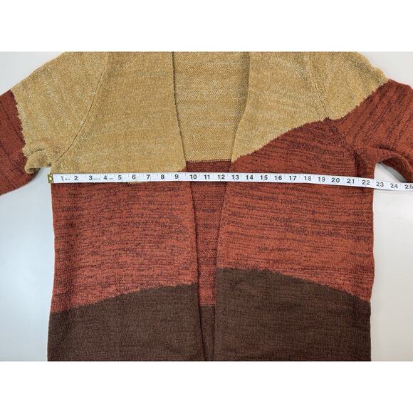 Fortune Ivy Womens Open Cardigan Size Large Artsy Boho Color Block Brown Sweater - Picture 7 of 11